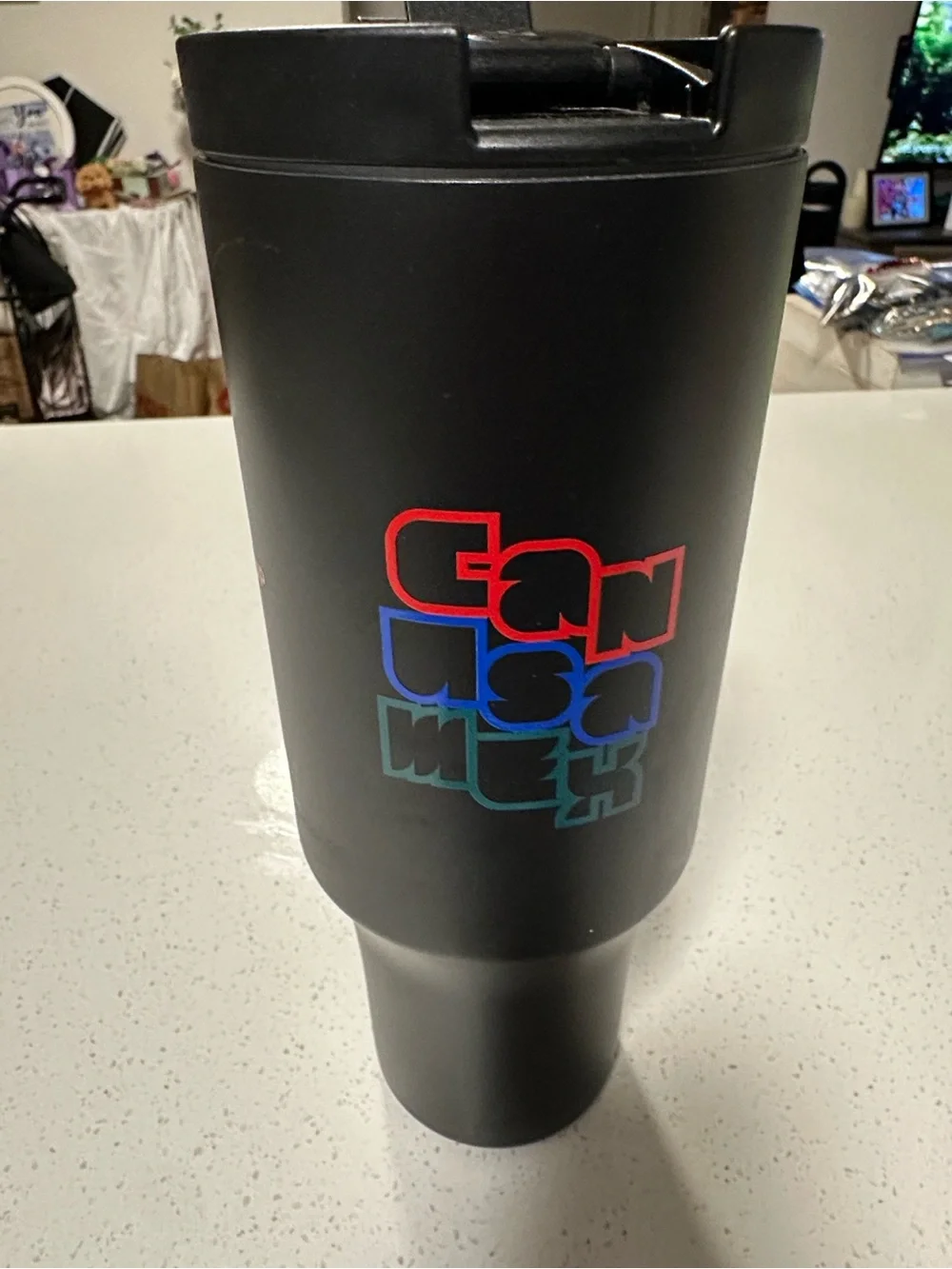 Official FIFA Black 40 oz. Travel Mug with Handle - CAN MEX USA World Cup Design